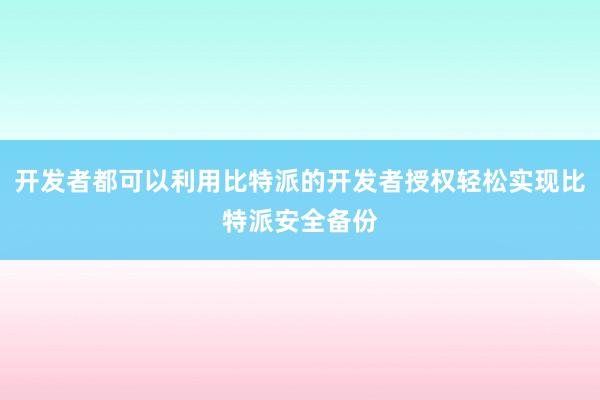 开发者都可以利用比特派的开发者授权轻松实现比特派安全备份